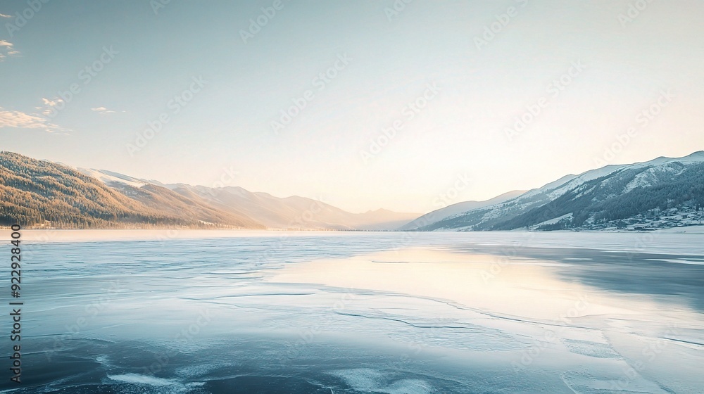 Serene Winter Dawn: A pristine frozen lake mirrors the majestic snow-capped mountains, bathed in the soft, golden light of dawn. A breathtaking spectacle of nature's tranquility. Serene Winter Dawn: A pristine frozen lake mirrors the majestic snow-capped mountains, bathed in the soft, golden light of dawn. A breathtaking spectacle of nature's tranquility.