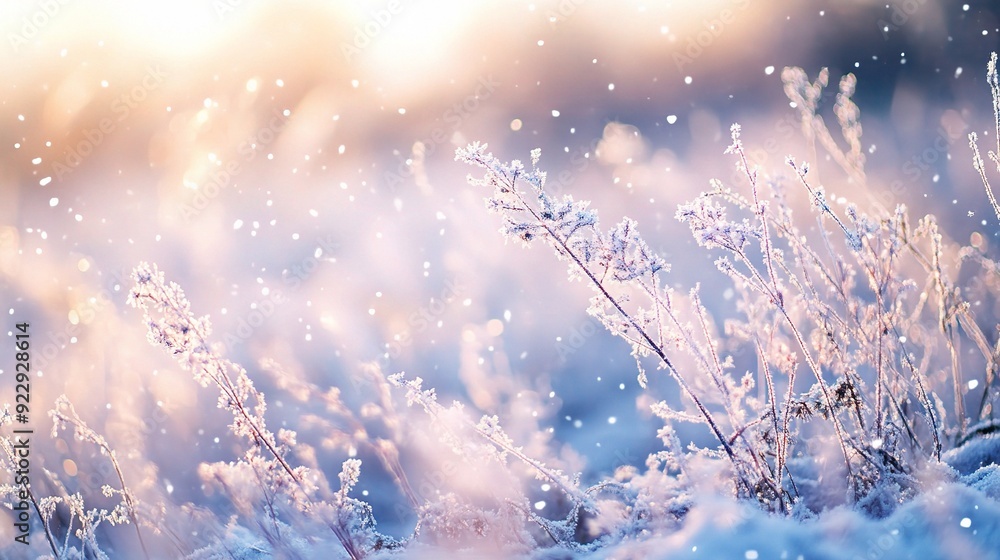 Winter Wonderland: A breathtaking close-up of frosty grass bathed in golden sunlight, showcasing the delicate beauty of nature's winter canvas. Winter Wonderland: A breathtaking close-up of frosty grass bathed in golden sunlight, showcasing the delicate beauty of nature's winter canvas.