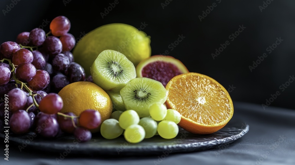 Fresh Fruit Platter: Grapes, Kiwi, Orange, and Lemon Fresh Fruit Platter: Grapes, Kiwi, Orange, and Lemon