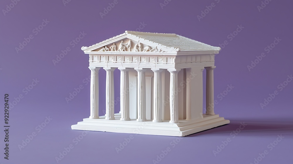 Figurine of a greek chapel on purple background