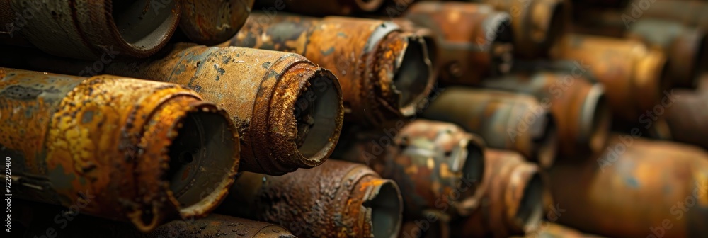 Close-up of a collection of antique unexploded ordnance Close-up of a collection of antique unexploded ordnance