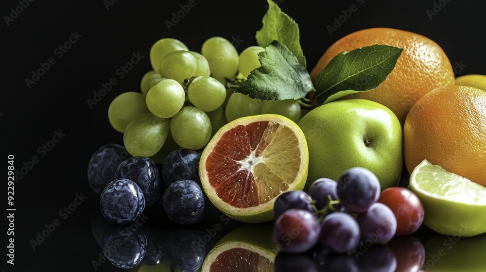 Fresh Fruit Still Life: Grapes, Oranges, Apples & Lime Fresh Fruit Still Life: Grapes, Oranges, Apples & Lime