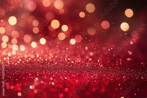 Red glitter bokeh background with sparkling light, abstract defocused texture. Holiday lights with generative ai