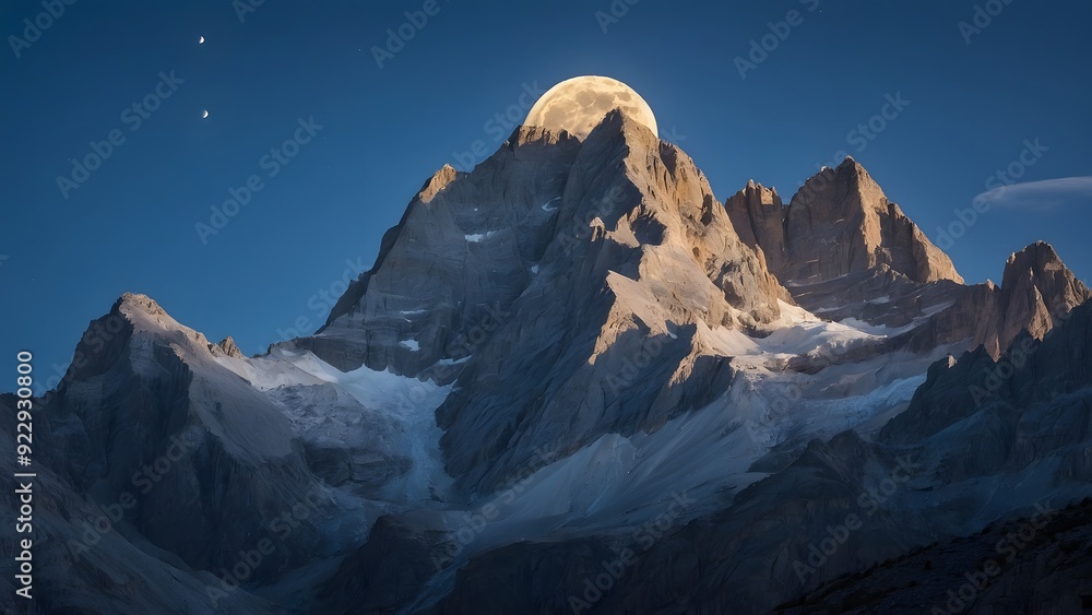 Fototapeta premium Full moon rising over a majestic mountain peak.