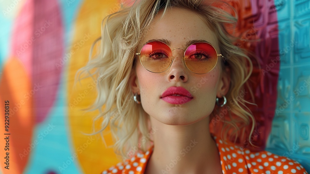 blonde woman in sunglasses abstract pattern of geometric shapes on background art work collage generative ai. blonde woman in sunglasses abstract pattern of geometric shapes on background art work collage generative ai.