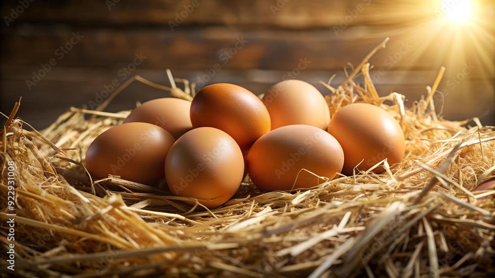 Nestled in Straw: A Rustic Still Life of Chicken Eggs Generative AI Nestled in Straw: A Rustic Still Life of Chicken Eggs Generative AI