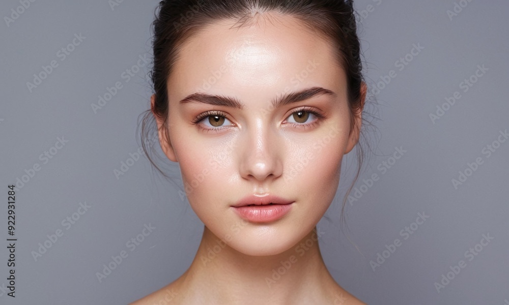 Bare-faced woman with flawless skin, minimalist studio setup Bare-faced woman with flawless skin, minimalist studio setup