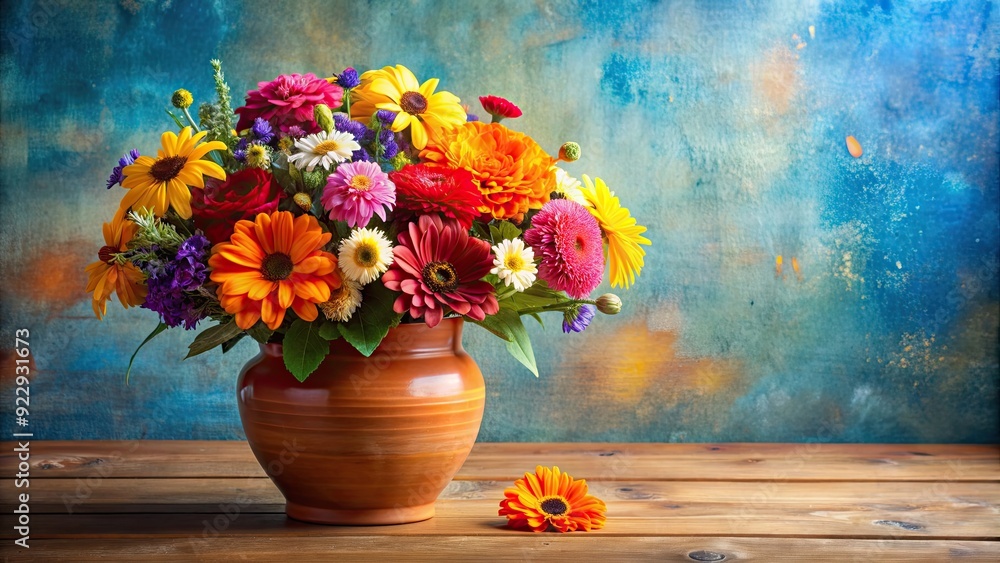 Vibrant bouquet of fresh flowers in a terracotta vase, blooming, bouquet, vibrant, fresh, flowers, terracotta, vase Vibrant bouquet of fresh flowers in a terracotta vase, blooming, bouquet, vibrant, fresh, flowers, terracotta, vase