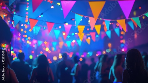 Wallpaper Mural Neon-colored bunting and flags glowing  Torontodigital.ca