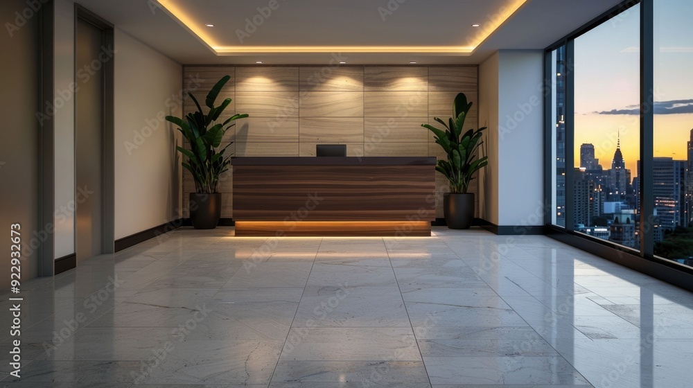 Luxurious hotel lobby interior with floor to ceiling windows offering breathtaking panoramic views of the cityscape skyline The space features a minimalist modern design with clean lines Luxurious hotel lobby interior with floor to ceiling windows offering breathtaking panoramic views of the cityscape skyline The space features a minimalist modern design with clean lines