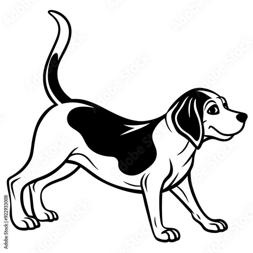 Beagle puppy dog isolated on white, beagle dog vector illustration, animal vector art, dog silhouette,  pet vector icon, burger cartoon line art, eps