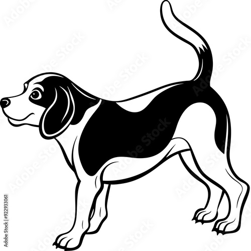 Beagle puppy dog isolated on white, beagle dog vector illustration, animal vector art, dog silhouette,  pet vector icon, burger cartoon line art, eps