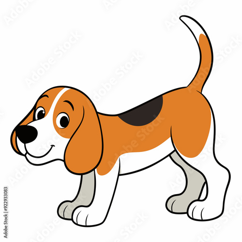 Beagle puppy dog isolated on white, beagle dog vector illustration, animal vector art, dog silhouette,  pet vector icon, burger cartoon line art, eps