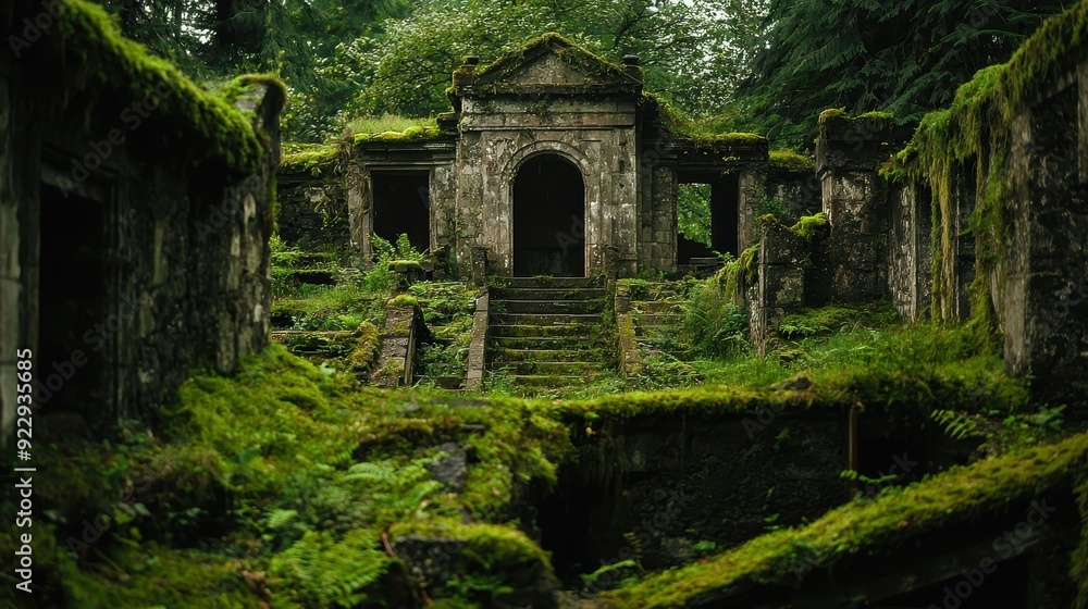 Old green ruins of historical building Old green ruins of historical building