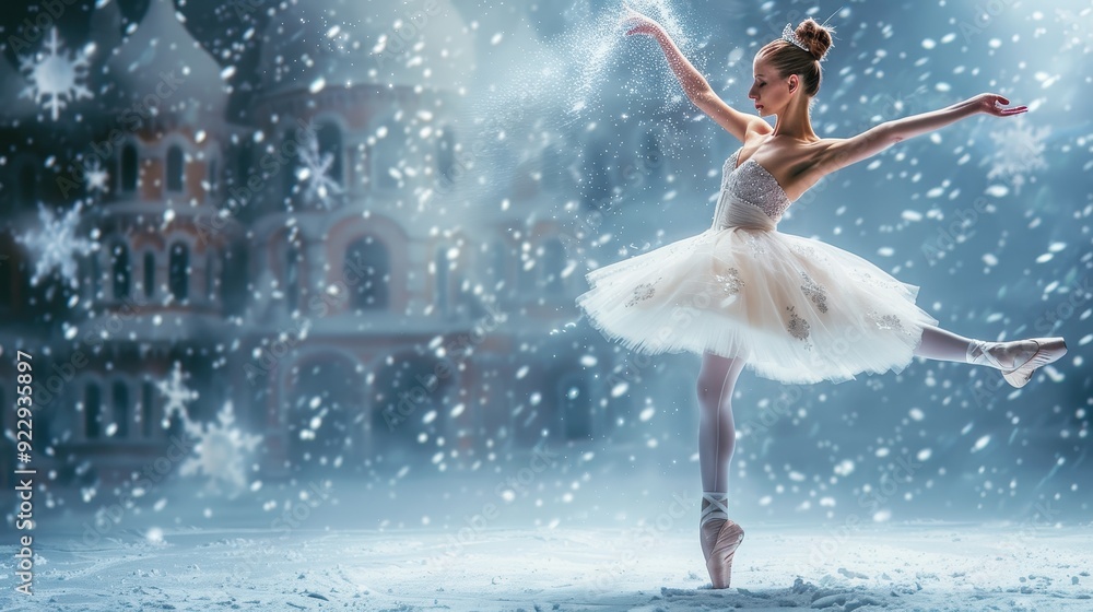 A young dancer twirls elegantly in a snowy landscape, showcasing her ballet skills A young dancer twirls elegantly in a snowy landscape, showcasing her ballet skills
