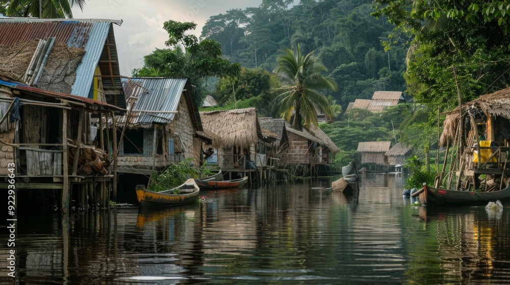hamlet of a tribe in the Amazon on the edge of the river