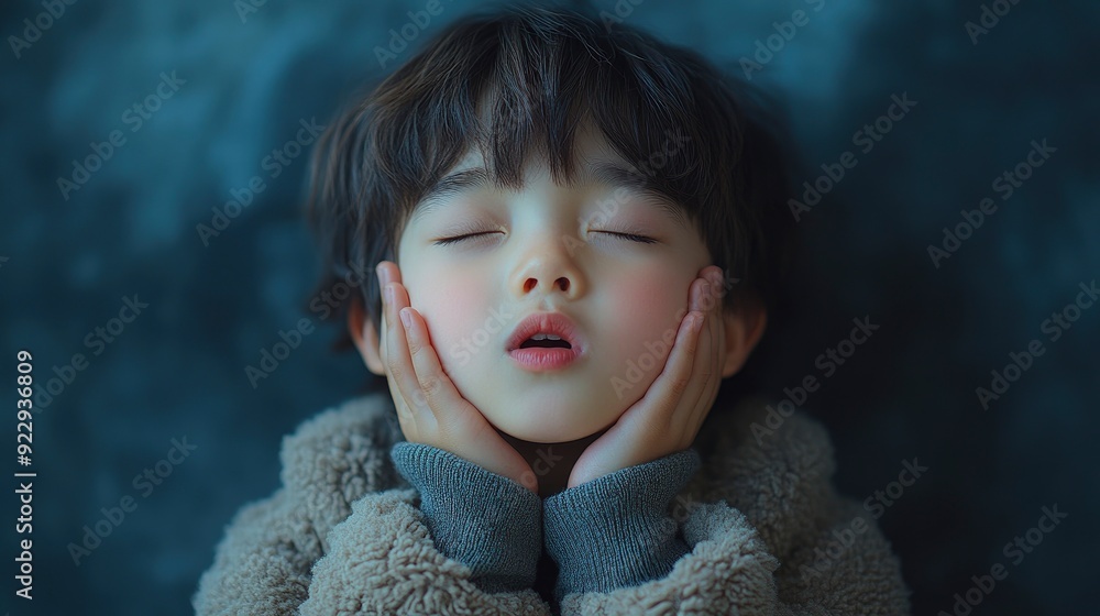 Asian Boy Feeling Sleepy, Yawning, And Rubbing Both Eyes With His Hands Asian Boy Feeling Sleepy, Yawning, And Rubbing Both Eyes With His Hands