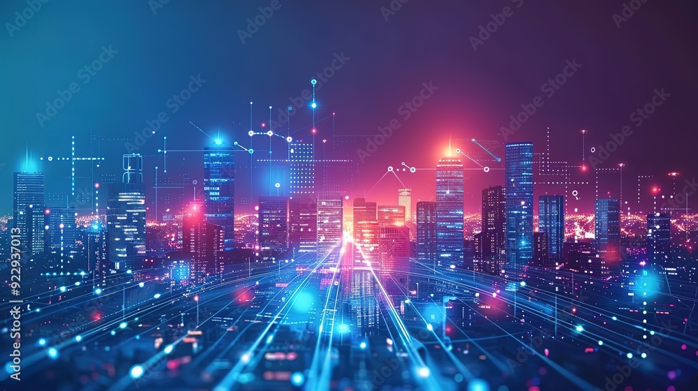 Obraz premium Glorious Smart city big data connection technology in big city big data connection technology concept