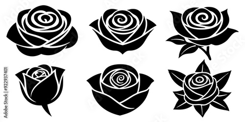 Rose icons. set of illustrations rose silhouette icon style vector art.
