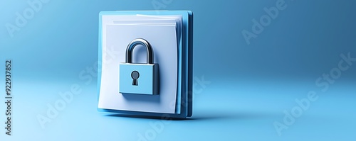 Secure file folder with a padlock on a blue background. Concept of data protection, privacy, and security.