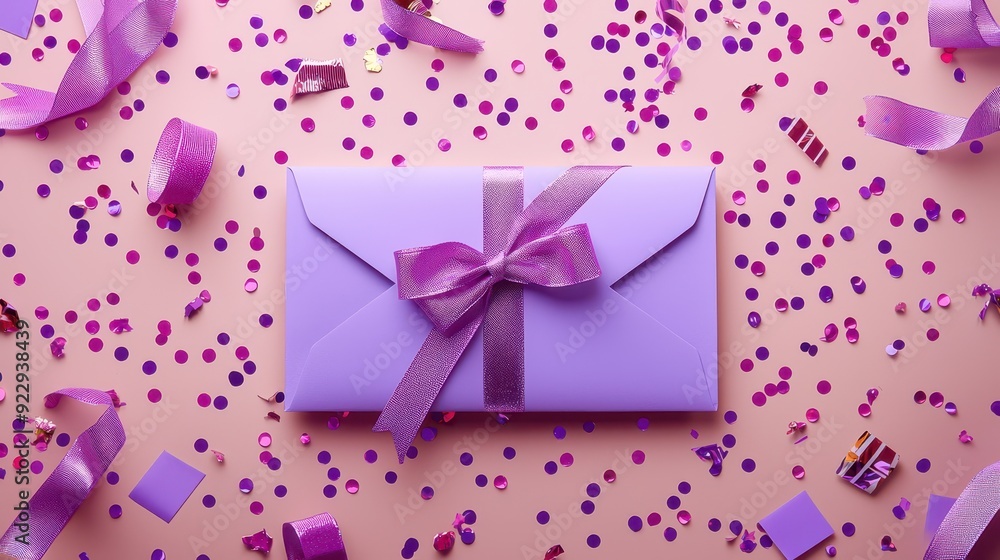 A purple envelope with ribbon A purple envelope with ribbon