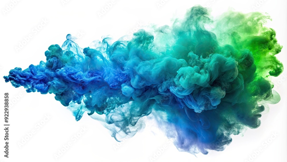 Blue and green smoke cloud isolated on white background, smoke, cloud, blue, green, isolated, vibrant, colorful, abstract Blue and green smoke cloud isolated on white background, smoke, cloud, blue, green, isolated, vibrant, colorful, abstract