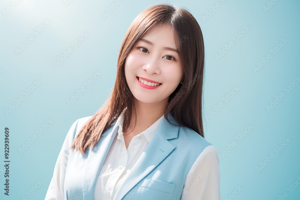 Beautifull Asian Young Woman Smiling and Laughing, Blank White and Blue, Business Woman Attractive Smile Beautifull Asian Young Woman Smiling and Laughing, Blank White and Blue, Business Woman Attractive Smile