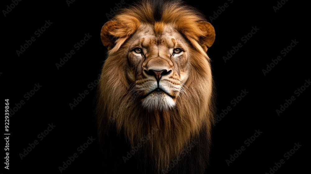 Fototapeta premium Majestic Lion Portrait Against a Black Background
