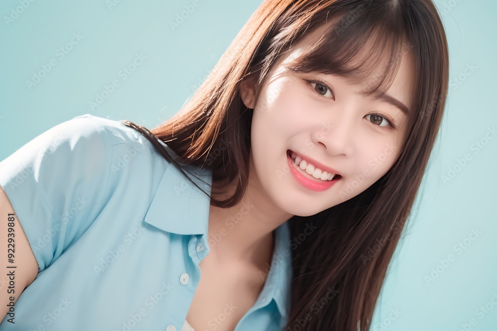 Beautifull Asian Young Woman Smiling and Laughing, Blank White and Blue, Business Woman Attractive Smile Beautifull Asian Young Woman Smiling and Laughing, Blank White and Blue, Business Woman Attractive Smile