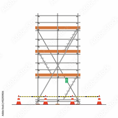 Three layer of scaffolding pipe installation vector illustration. Working platforms for construction equipment for work at height.	