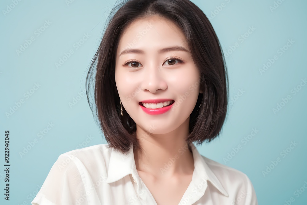 Beautifull Asian Young Woman Smiling and Laughing, Blank White and Blue, Business Woman Attractive Smile Beautifull Asian Young Woman Smiling and Laughing, Blank White and Blue, Business Woman Attractive Smile