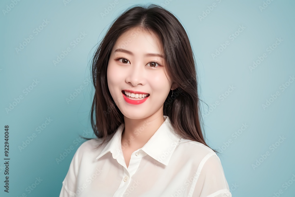Beautifull Asian Young Woman Smiling and Laughing, Blank White and Blue, Business Woman Attractive Smile Beautifull Asian Young Woman Smiling and Laughing, Blank White and Blue, Business Woman Attractive Smile