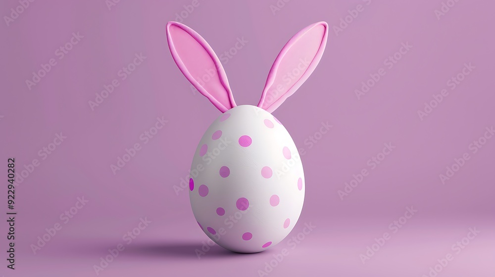 One Easter egg with bunny ears on purple background One Easter egg with bunny ears on purple background