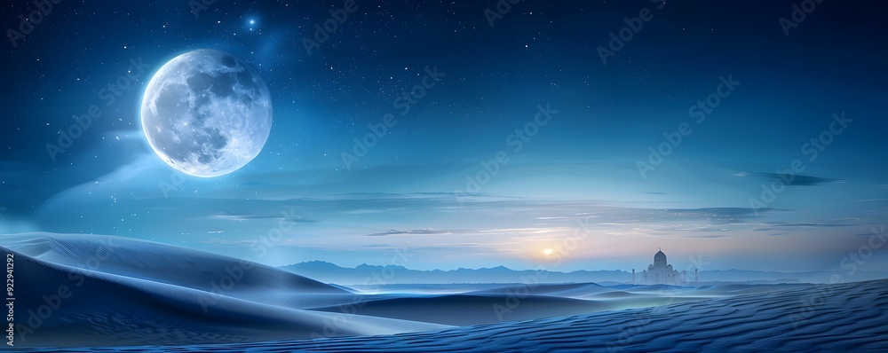 Minimalist depiction of a crescent moon and mosque dome Minimalist depiction of a crescent moon and mosque dome