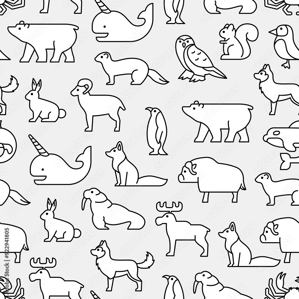 Polar animals seamless pattern doodle hand drawn line icons set background simple modern symbol wallpaper backdrop minimalist illustration Polar animals seamless pattern doodle hand drawn line icons set background simple modern symbol wallpaper backdrop minimalist illustration