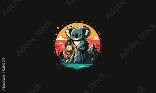 koala holding lantern on forest vector flat design