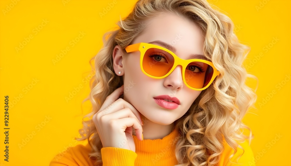 Playful Young Woman in Red Sunglasses Expressing Surprise Playful Young Woman in Red Sunglasses Expressing Surprise