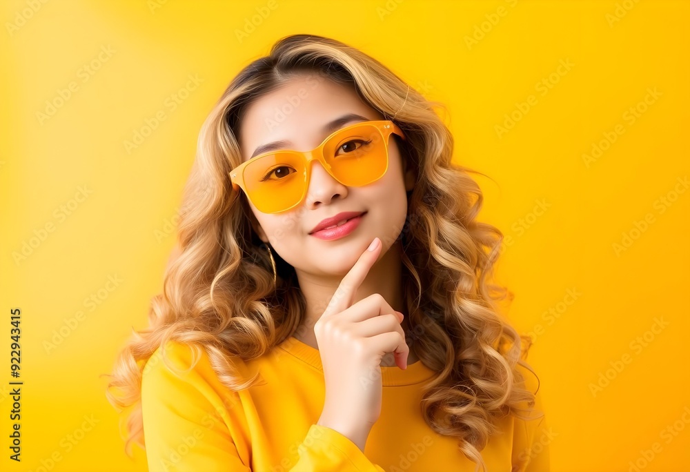 Playful Young Woman in Red Sunglasses Expressing Surprise Playful Young Woman in Red Sunglasses Expressing Surprise