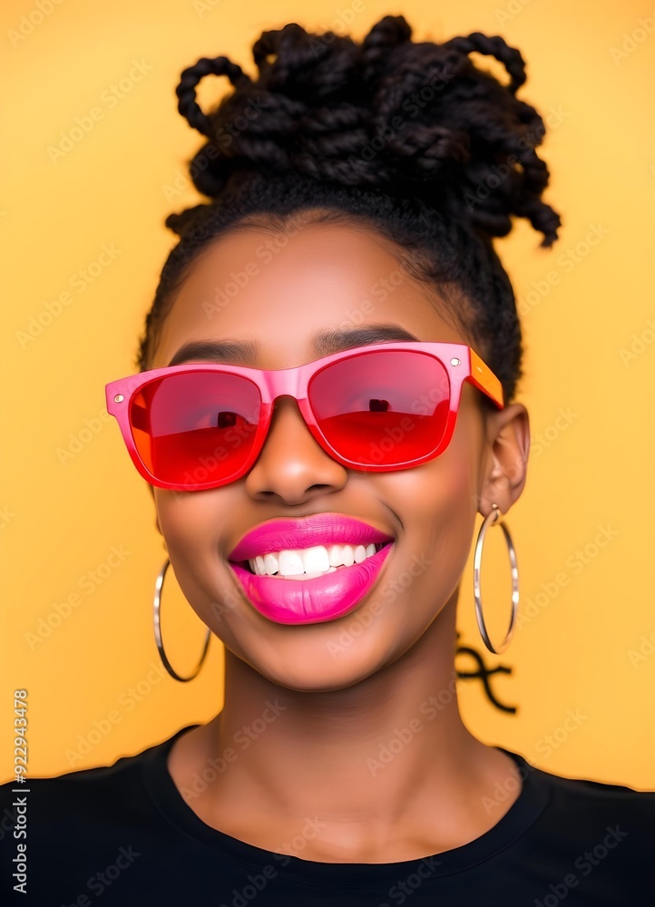Playful Young Woman in Red Sunglasses Expressing Surprise Playful Young Woman in Red Sunglasses Expressing Surprise