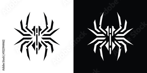 Symmetrical Spider Icon in Black and White - Modern Minimalist Logo Design