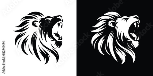 Majestic Lion Head Illustration - Black and White Vector