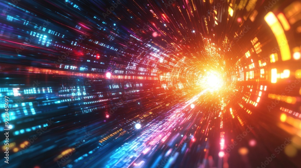 Futuristic Data Tunnel with Colorful Lights and Digital Elements Futuristic Data Tunnel with Colorful Lights and Digital Elements