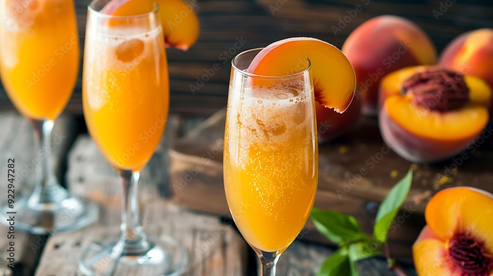 Sweet Bubbly Peach Bellini Mimosa with Champagne Sweet Bubbly Peach Bellini Mimosa with Champagne