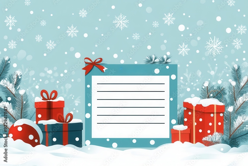 custom made wallpaper toronto digitalChristmas gift list with snowflakes, winter holiday atmosphere, flat design illustration