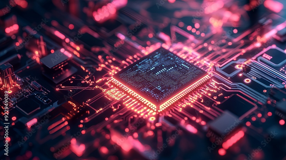 Futuristic Microchip with AI Technology. Advanced Technology Concept Futuristic Microchip with AI Technology. Advanced Technology Concept