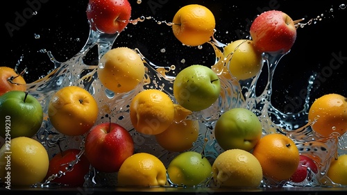 A vibrant and colorful still life composition featuring a variety of fruits, each one carefully placed and isolated against a crisp white background.
 photo