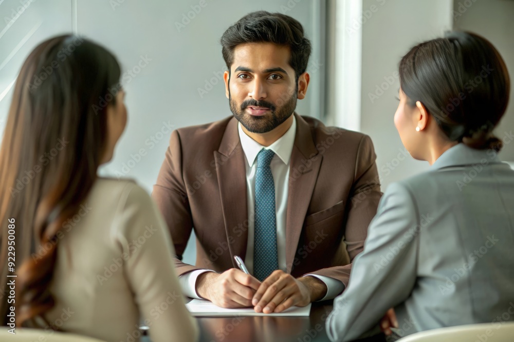 An Indian financial advisor, typically in formal attire, engaged in a consultation with clients, possibly in an office or meeting room.
An Indian financial advisor, typically in formal attire, engaged in a consultation with clients, possibly in an office or meeting room.