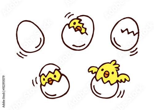 卵を割って出てくるかわいいヒヨコ
A cute chick breaking out of an egg
