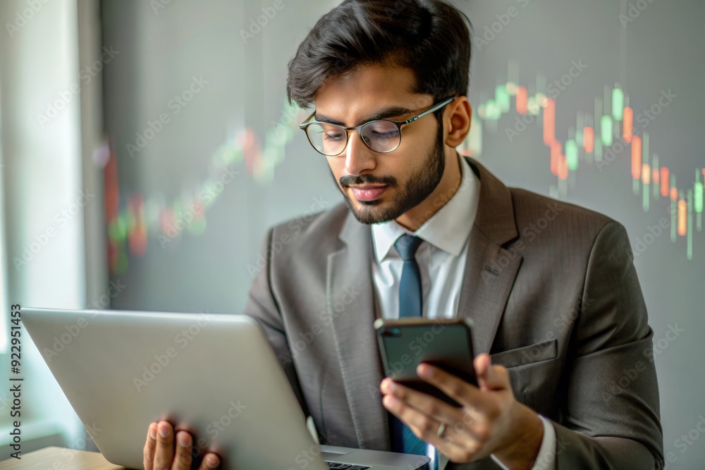 An Indian investor, usually younger, analyzing cryptocurrency trends or data on digital devices, reflecting modern investment practices.
An Indian investor, usually younger, analyzing cryptocurrency trends or data on digital devices, reflecting modern investment practices.