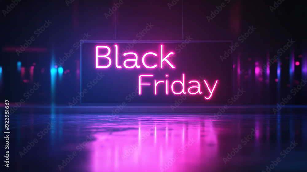 Fototapeta premium Neon Black Friday Sign with Reflection